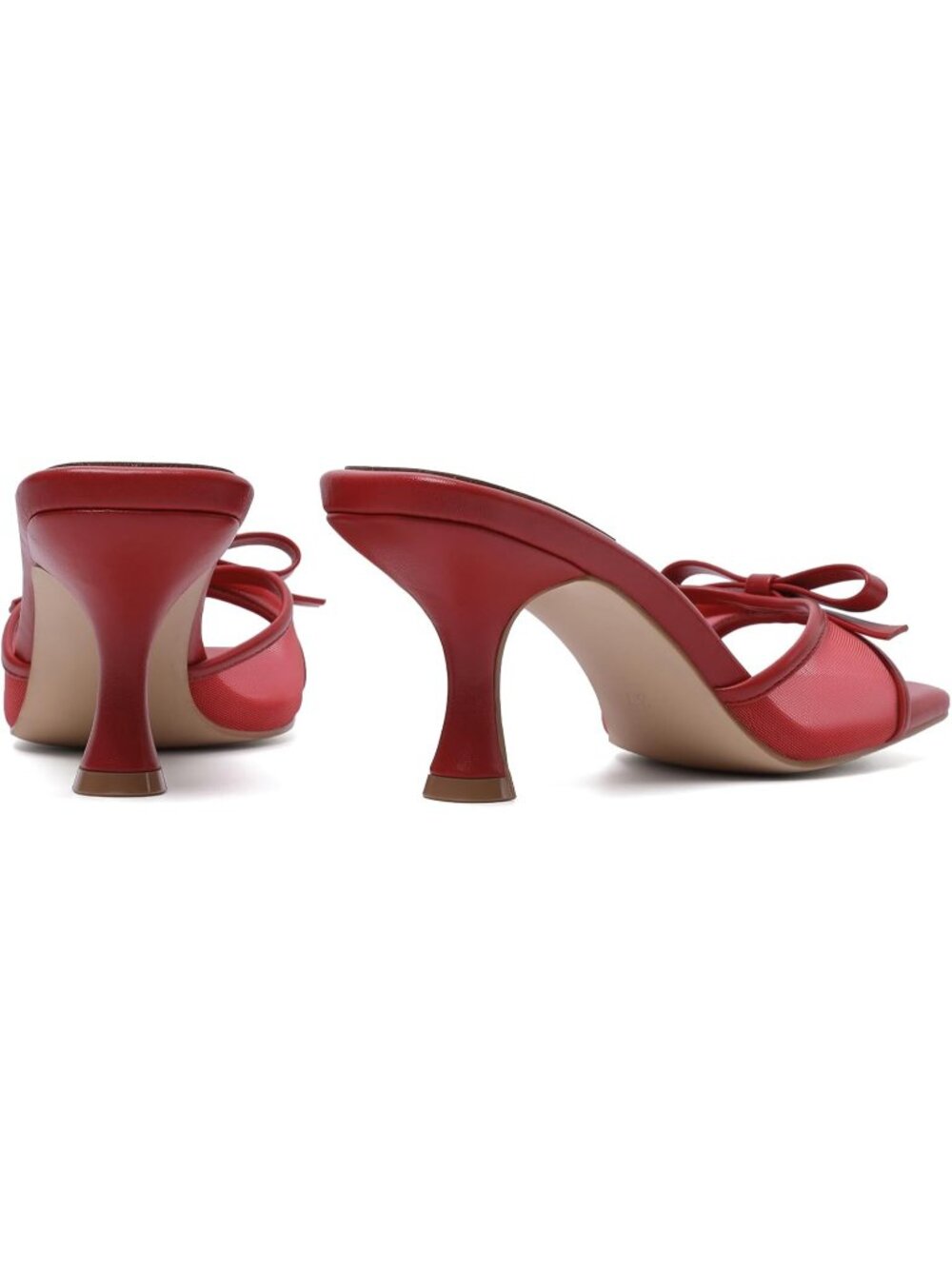 Women's Red 3 Round Toe Kitten Heels Stiletto Strapless Backless Party Sandal - Picture 6 of 6